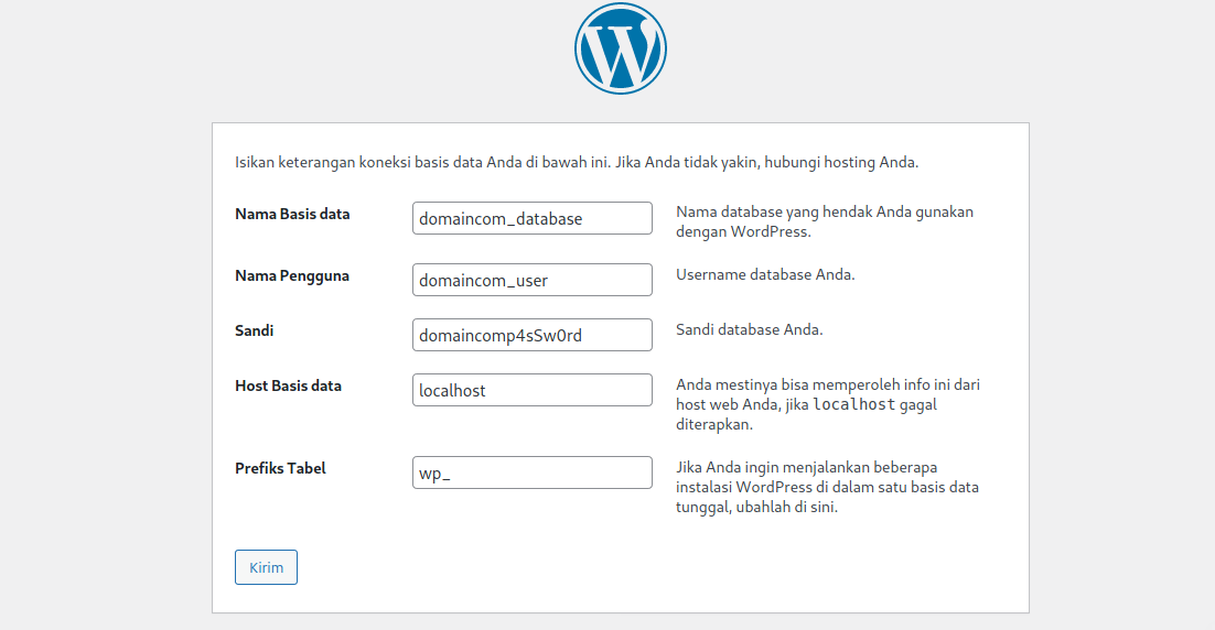 setup database WordPress